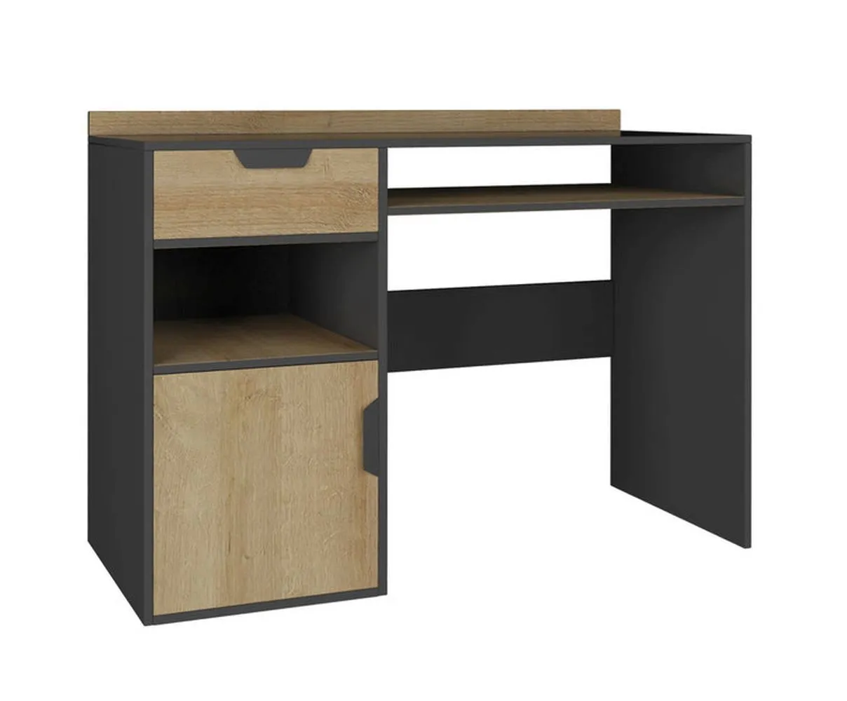 Jugendzimmer Schreibtisch Sprimont 09, Farbe: Grau / Eiche - Abmessungen: 85 x 125 x 55 cm (H x B x T)