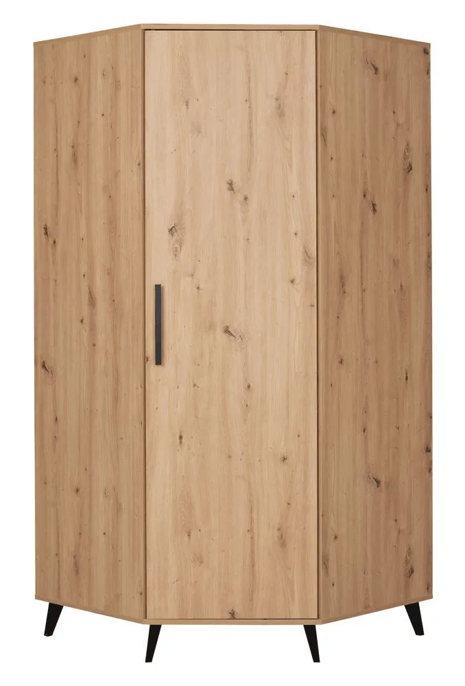Eckkleiderschrank mit viel Stauraum Gondomar 04, Farbe: Eiche Artisan - Abmessungen: 195 x 92 x 92 cm (H x B x T), mit 2 Kleiderstangen und 10 Fächern