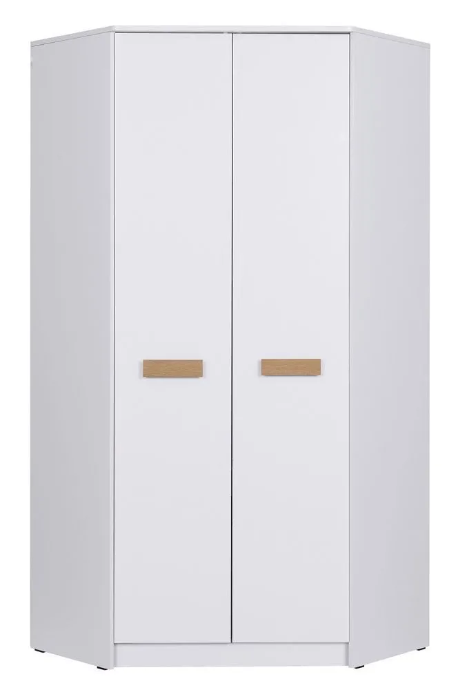 Eckkleiderschrank mit viel Stauraum Fafe 08, Farbe: Eiche Riviera / Weiß - Abmessungen: 195 x 91 x 91 cm (H x B x T), mit 2 Kleiderstangen und 10 Fächern