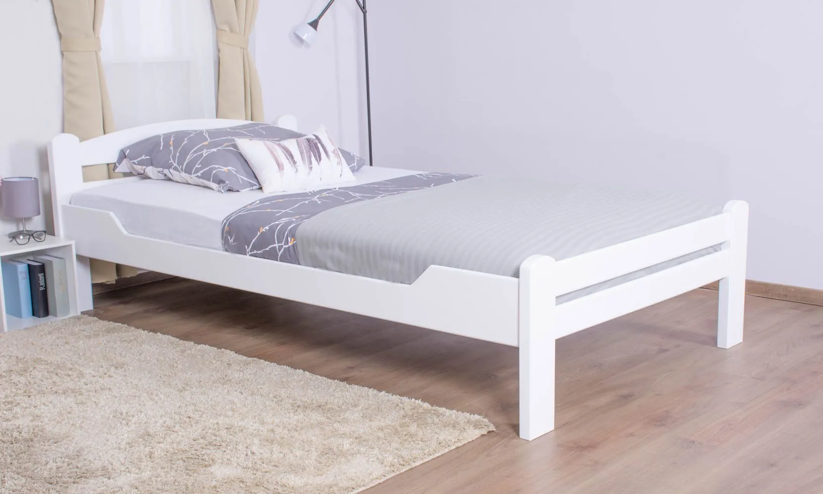 Einzelbett "Easy Premium Line" K4 in Überlänge, 120 x 220 cm Buche Vollholz massiv weiß lackiert
