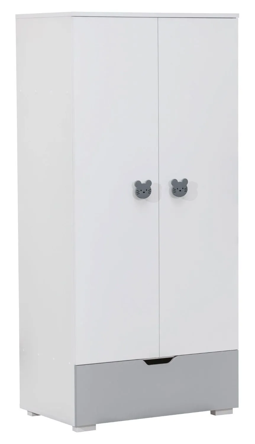 Babyzimmer - Drehtürenschrank / Kleiderschrank Maipu 04, Farbe: Weiß / Grau - 195 x 90 x 52 cm (H x B x T)