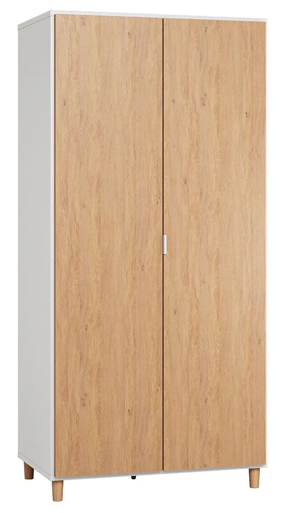 Drehtürenschrank / Kleiderschrank Arbolita 39, Farbe: Weiß / Eiche- Abmessungen: 195 x 93 x 57 cm (H x B x T)
