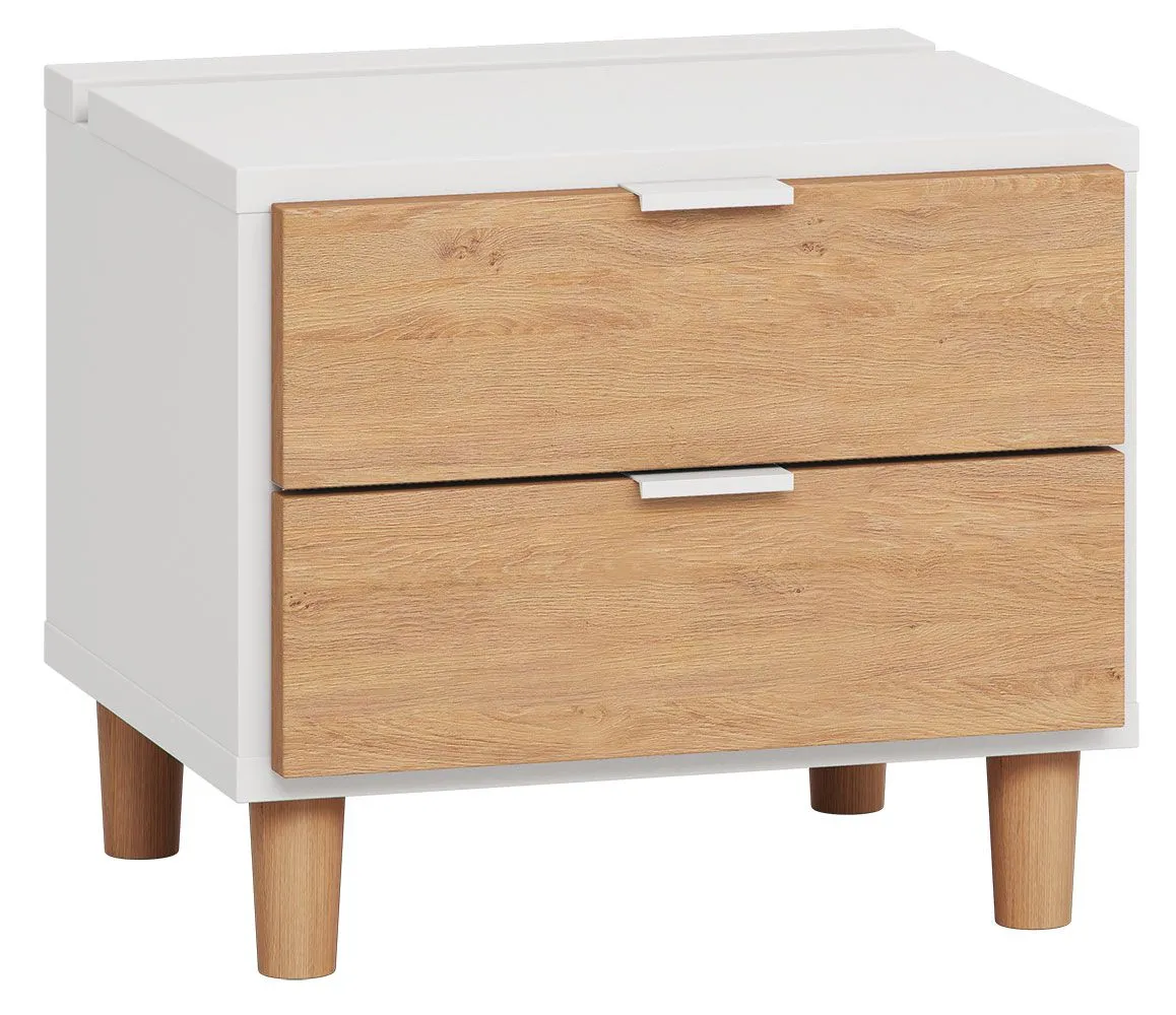 Nachtkommode Arbolita 42, Farbe: Weiß / Eiche - Abmessungen: 40 x 45 x 40 cm (H x B x T)