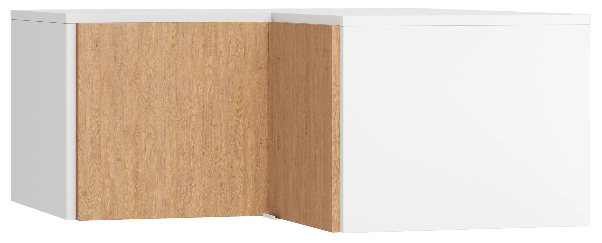 Aufsatz für Eckkleiderschrank Arbolita 40, Farbe: Weiß / Eiche - Abmessungen: 45 x 102 x 104 cm (H x B x T)