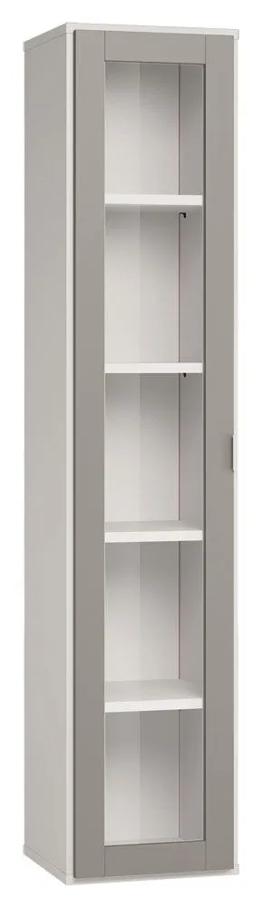 Vitrine Bellaco 34, Farbe: Weiß / Grau - Abmessungen: 187 x 39 x 40 cm (H x B x T)