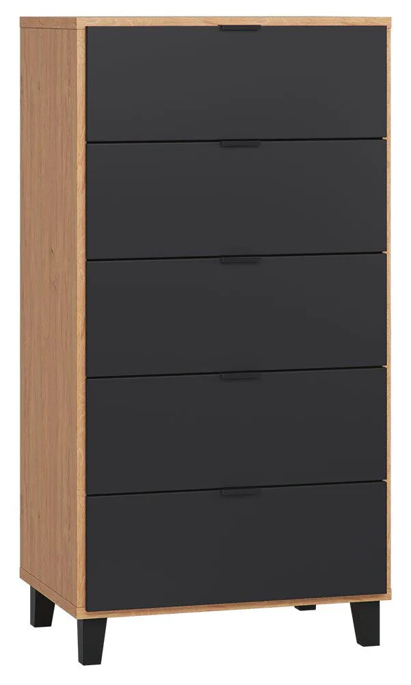 Kommode Leoncho 05, Farbe: Eiche / Schwarz - Abmessungen: 122 x 63 x 47 cm (H x B x T)