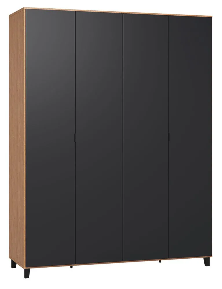 Drehtürenschrank / Kleiderschrank Leoncho 15, Farbe: Eiche / Schwarz - Abmessungen: 239 x 185 x 57 cm (H x B x T)