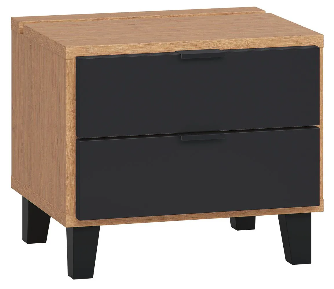 Nachtkommode Leoncho 16, Farbe: Eiche / Schwarz - Abmessungen: 40 x 45 x 40 cm (H x B x T)