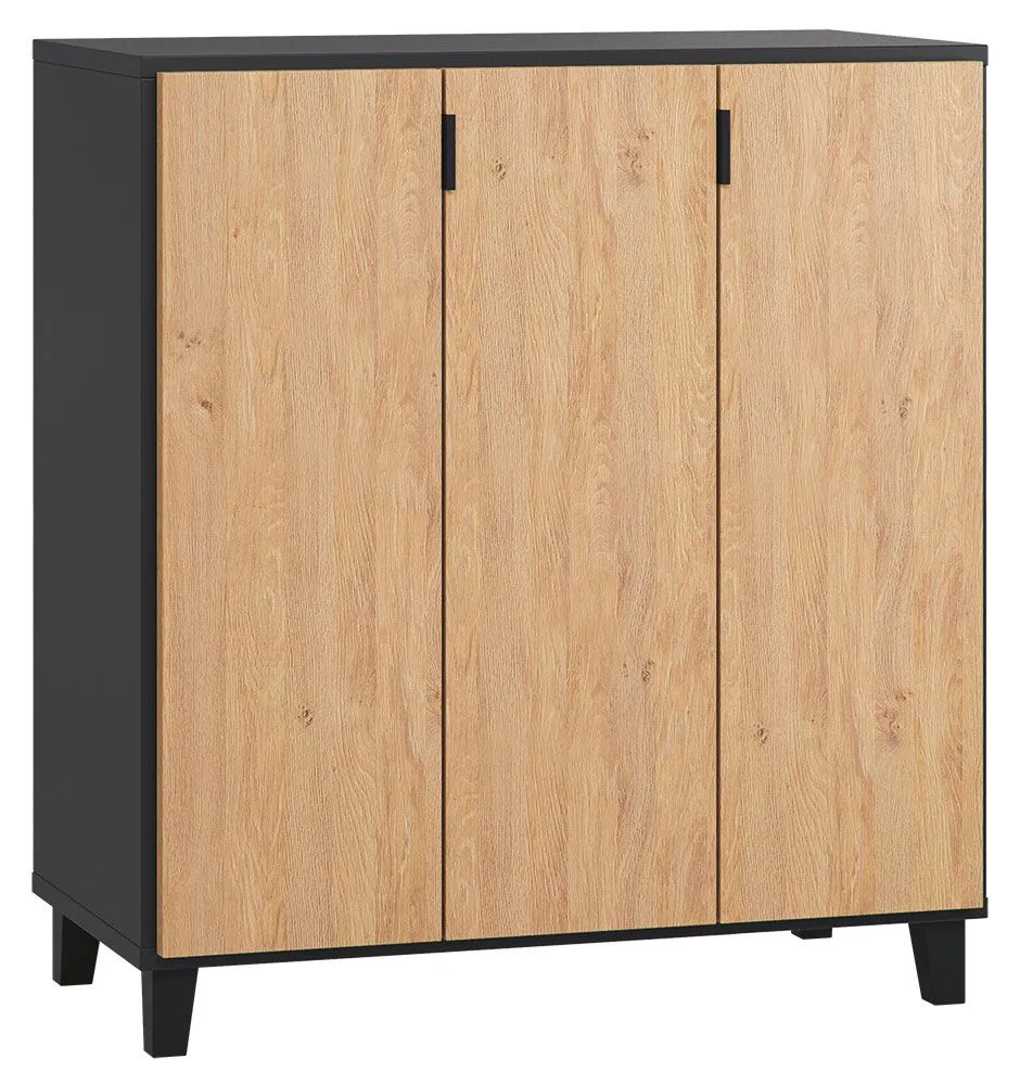 Kommode Leoncho 32, Farbe: Schwarz / Eiche - Abmessungen: 100 x 90 x 47 cm (H x B x T)