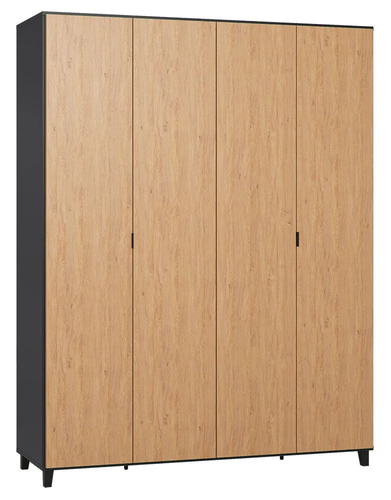 Drehtürenschrank / Kleiderschrank Leoncho 41, Farbe: Schwarz / Eiche - Abmessungen: 239 x 185 x 57 cm (H x B x T)