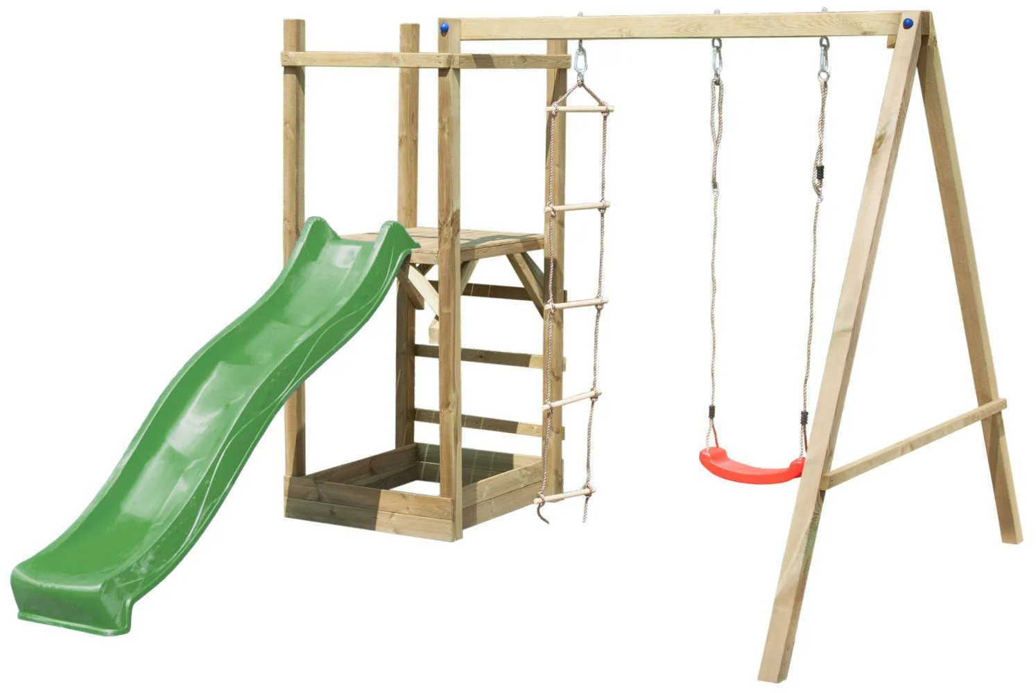 Spielturm 18 inkl. Wellenrutsche, Einzelschaukel-Anbau, Sandkasten - Abmessungen: 290 x 300 cm (B x T)