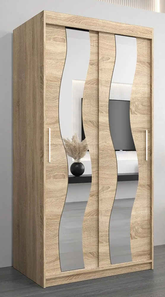 Schiebetürenschrank / Kleiderschrank Hacho 1 mit Spiegel, Farbe: Eiche Sonoma - Abmessungen: 200 x 100 x 62 cm ( H x B x T)