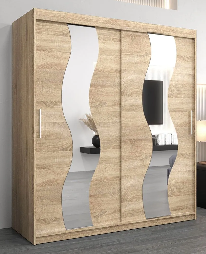 Schiebetürenschrank / Kleiderschrank Hacho 04 mit Spiegel, Farbe: Eiche Sonoma - Abmessungen: 200 x 180 x 62 cm ( H x B x T)