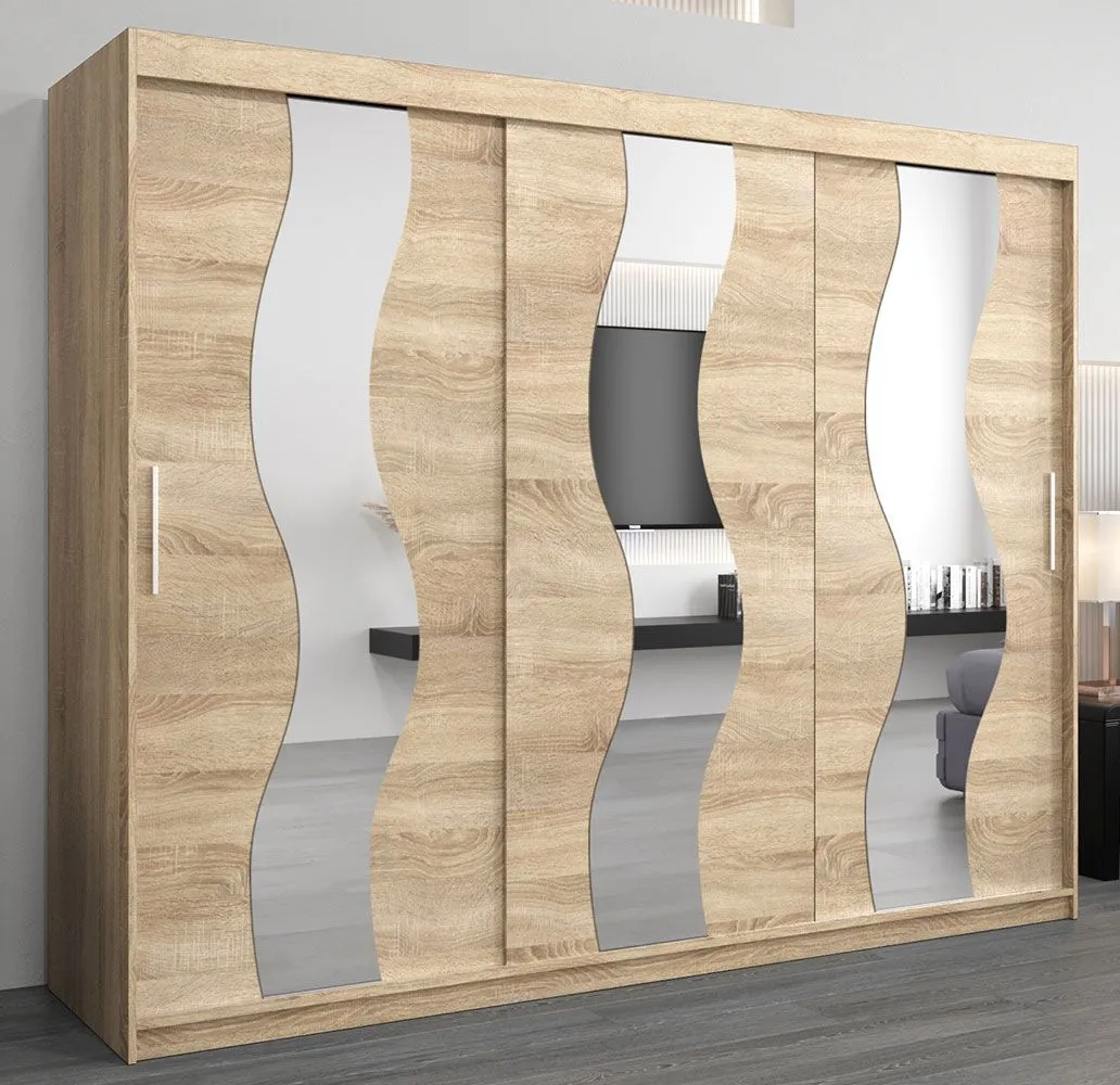 Schiebetürenschrank / Kleiderschrank Hacho 06 mit Spiegel, Farbe: Eiche Sonoma - Abmessungen: 200 x 250 x 62 cm ( H x B x T)