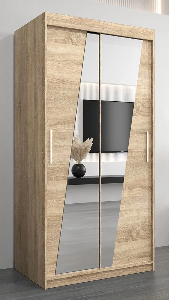 Schiebetürenschrank / Kleiderschrank Guajara 01 mit Spiegel, Farbe: Eiche Sonoma - Abmessungen: 200 x 100 x 62 cm (H x B x T)