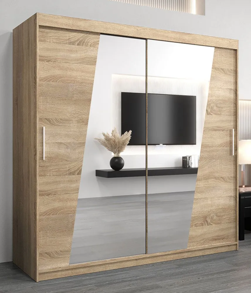 Schiebetürenschrank / Kleiderschrank Guajara 05 mit Spiegel, Farbe: Eiche Sonoma - Abmessungen: 200 x 200 x 62 cm (H x B x T)