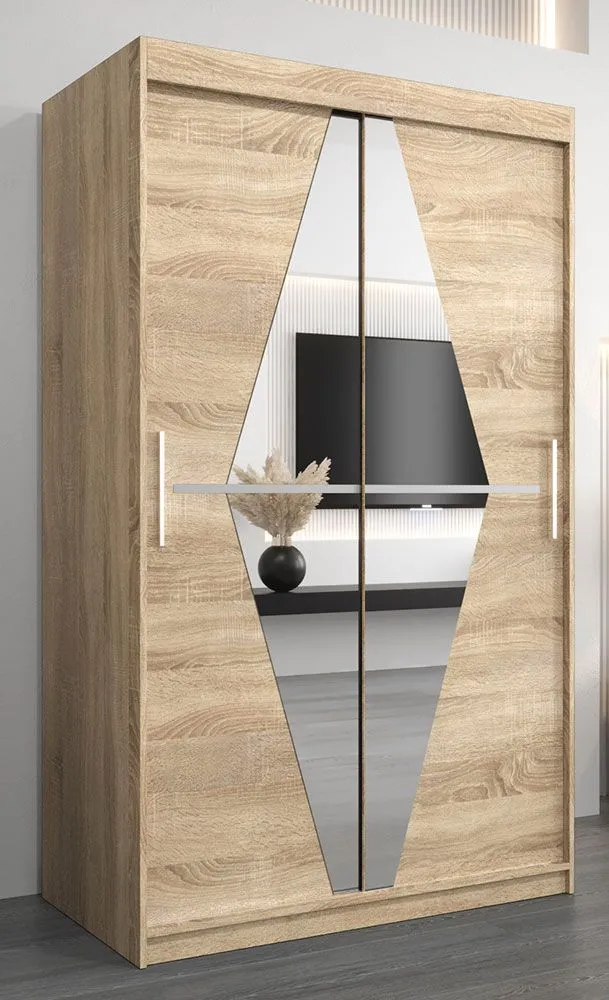 Schiebetürenschrank / Kleiderschrank Alphubel 02 mit Spiegel, Farbe: Eiche Sonoma - Abmessungen: 200 x 120 x 62 cm ( H x B x T)