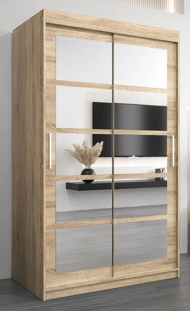 Schiebetürenschrank / Kleiderschrank Aizkorri 02B mit Spiegel, Farbe: Eiche Sonoma - Abmessungen: 200 x 120 x 62 cm (H x B x T)