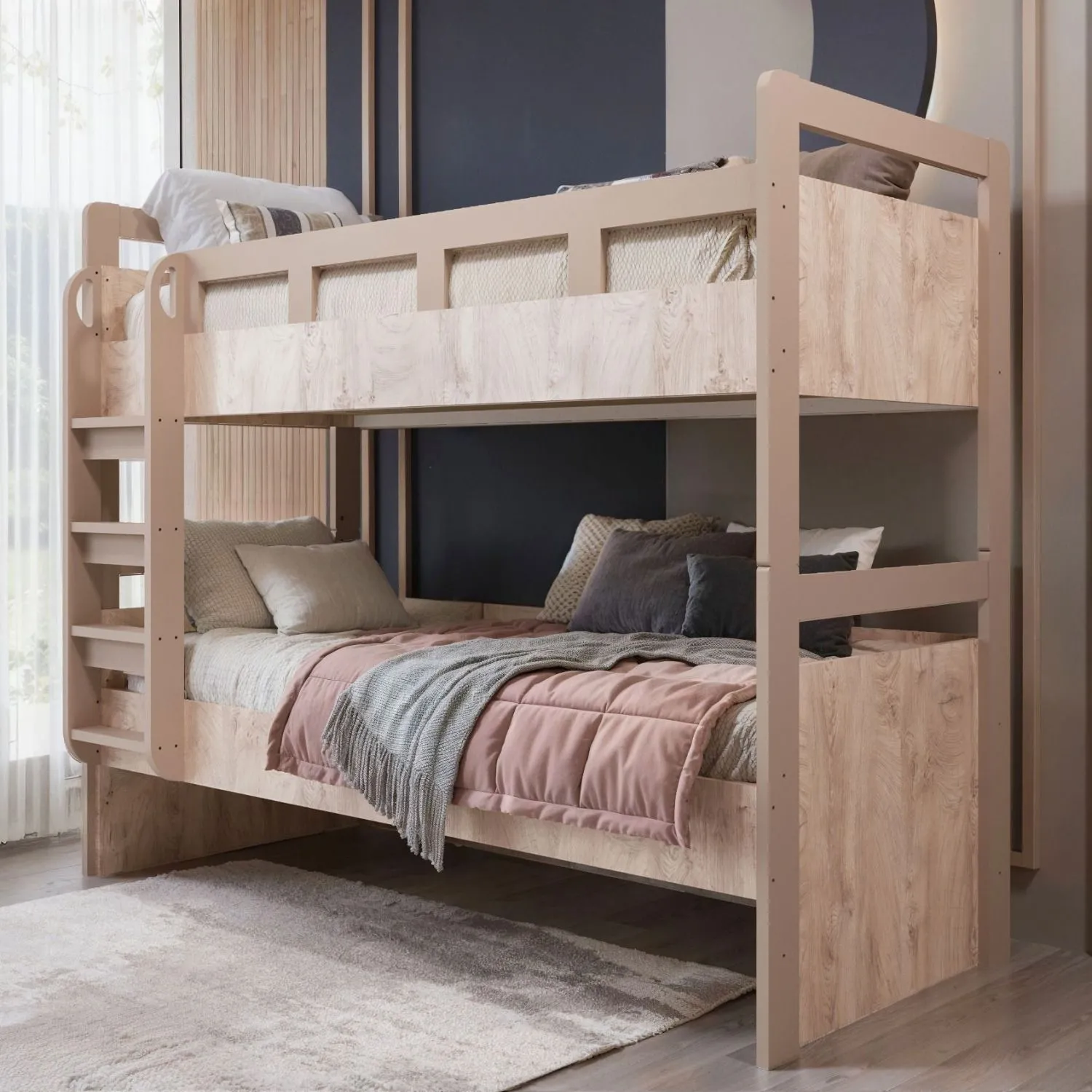 Kinderbett / Etagenbett Koa 14, Farbe: Eiche / Beige - Liegefläche: 90 x 200 cm (B x L)