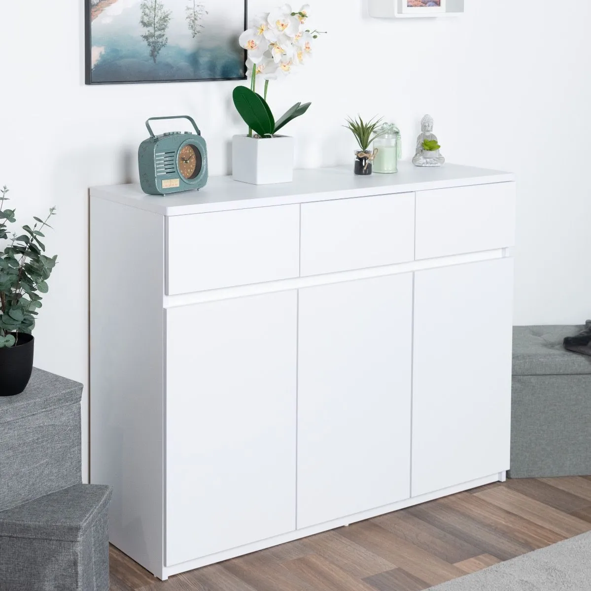 Jugendzimmer - Kommode Alard 06, Farbe: Weiß - Abmessungen: 94 x 120 x 40 cm (H x B x T)