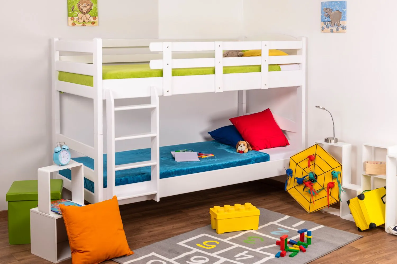 Etagenbett / Stockbett "Easy Premium Line" K17/n, Buche Vollholz massiv Weiß, Liegefläche: 90 x 200 cm (B x L), teilbar