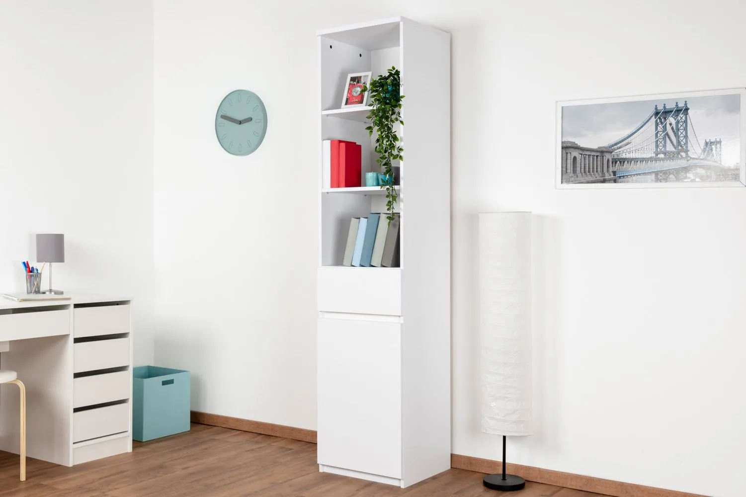 Jugendzimmer - Regal Alard 03, Farbe: Weiß - Abmessungen: 195 x 45 x 40 cm (H x B x T)