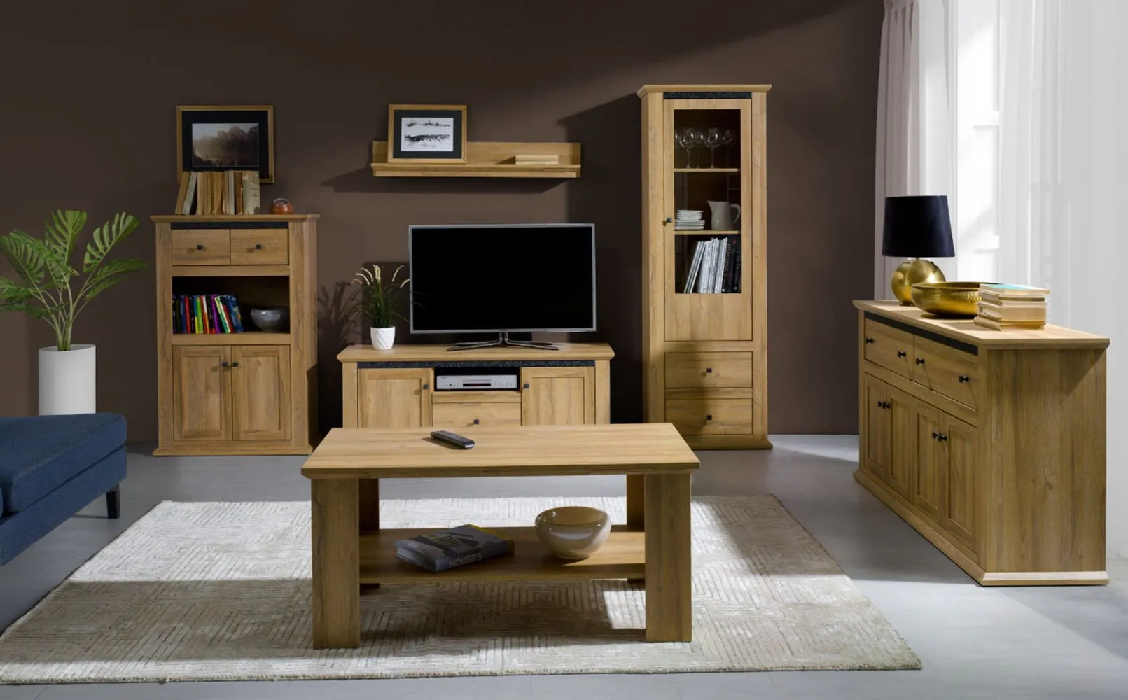 Wohnzimmer Komplett - Set "Matam", 6-teilig, Farbe: Eiche