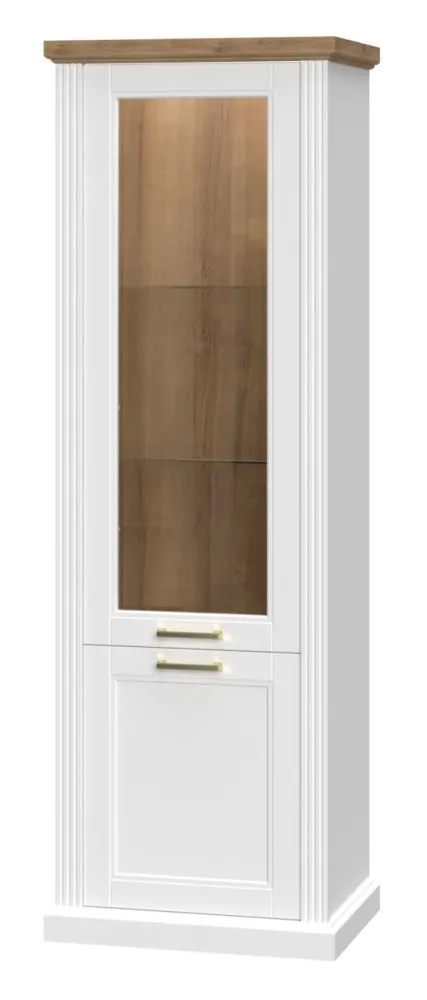 Vitrine Lotofaga 09, Farbe: Weiß / Walnuss - 200 x 66 x 48 cm (H x B x T)