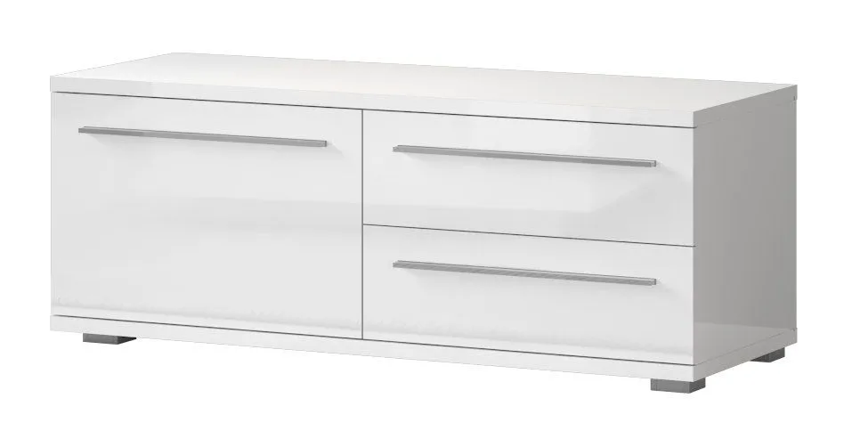 TV-Unterschrank Garim 24, Farbe: Weiß Hochglanz - 46 x 120 x 45 cm (H x B x T)