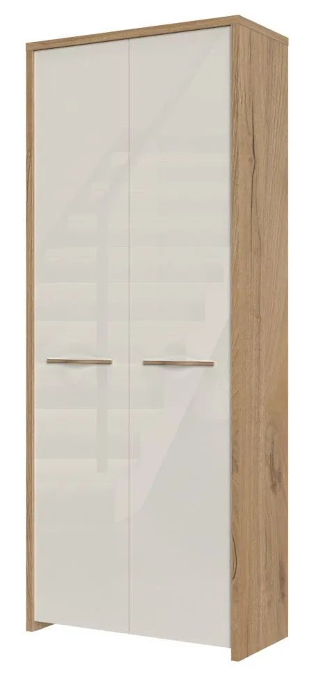 Drehtürenschrank / Kleiderschrank Gataivai 20, Farbe: Beige Hochglanz / Walnuss - 192 x 78 x 36 cm (H x B x T)