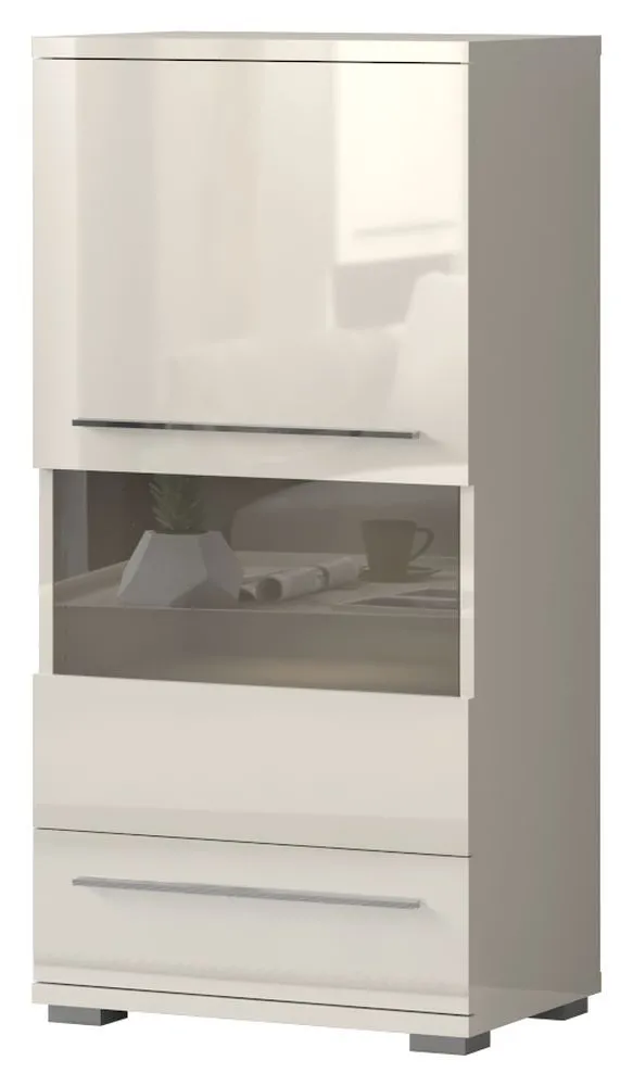 Vitrine Garim 10, Farbe: Beige Hochglanz - 123 x 60 x 40 cm (H x B x T)