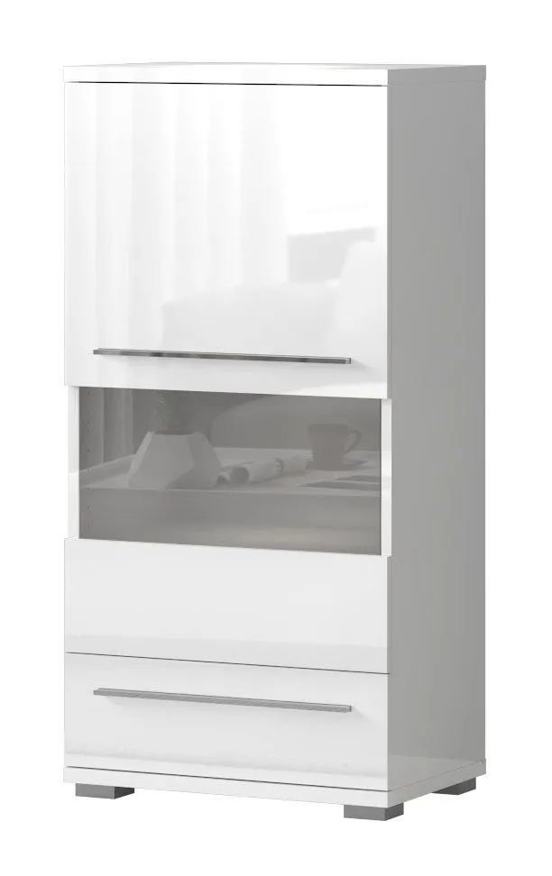 Vitrine Garim 10, Farbe: Weiß Hochglanz - 123 x 60 x 40 cm (H x B x T)