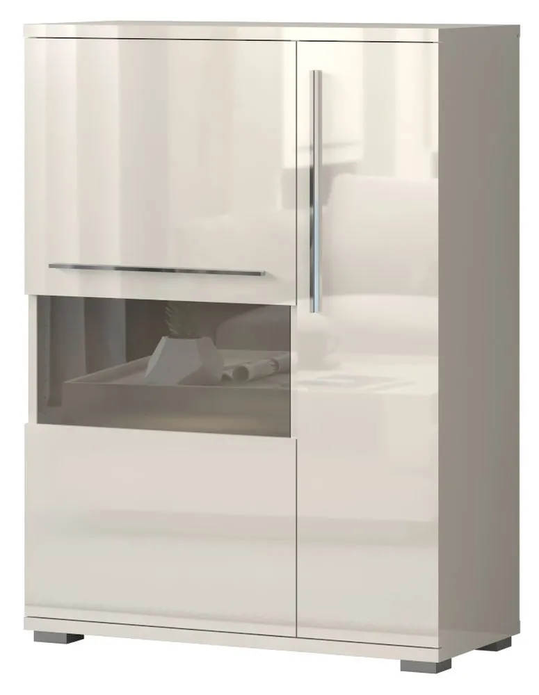 Vitrine Garim 15, Farbe: Beige Hochglanz - 123 x 90 x 40 cm (H x B x T)