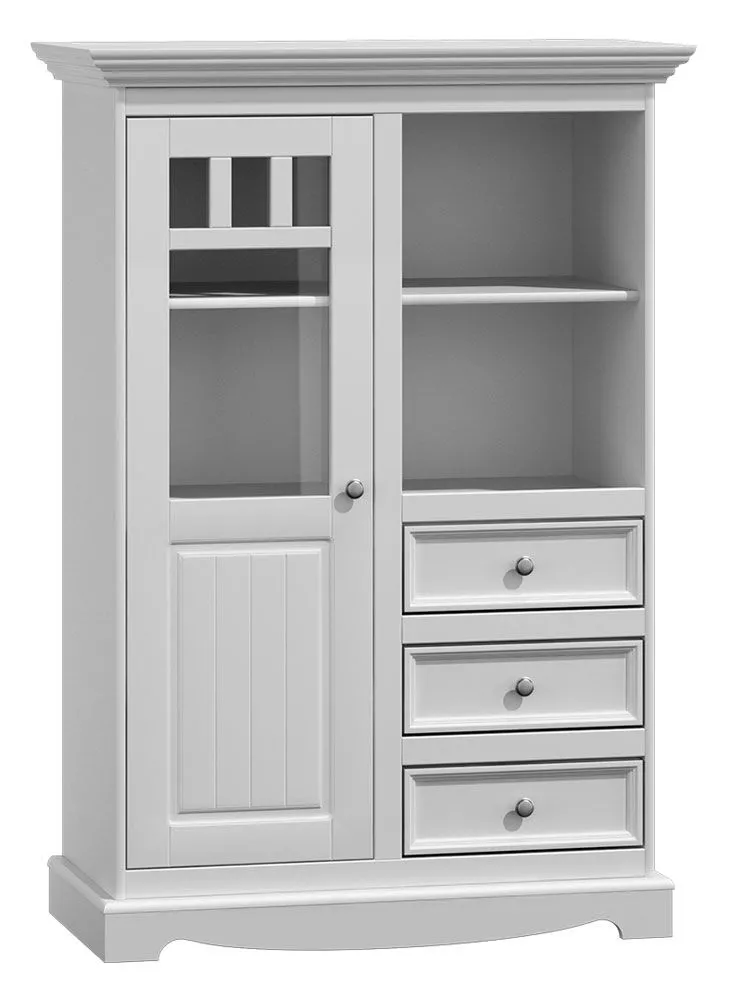 Vitrine Gyronde 17, Kiefer massiv Vollholz, weiß lackiert - 130 x 90 x 45 cm (H x B x T)