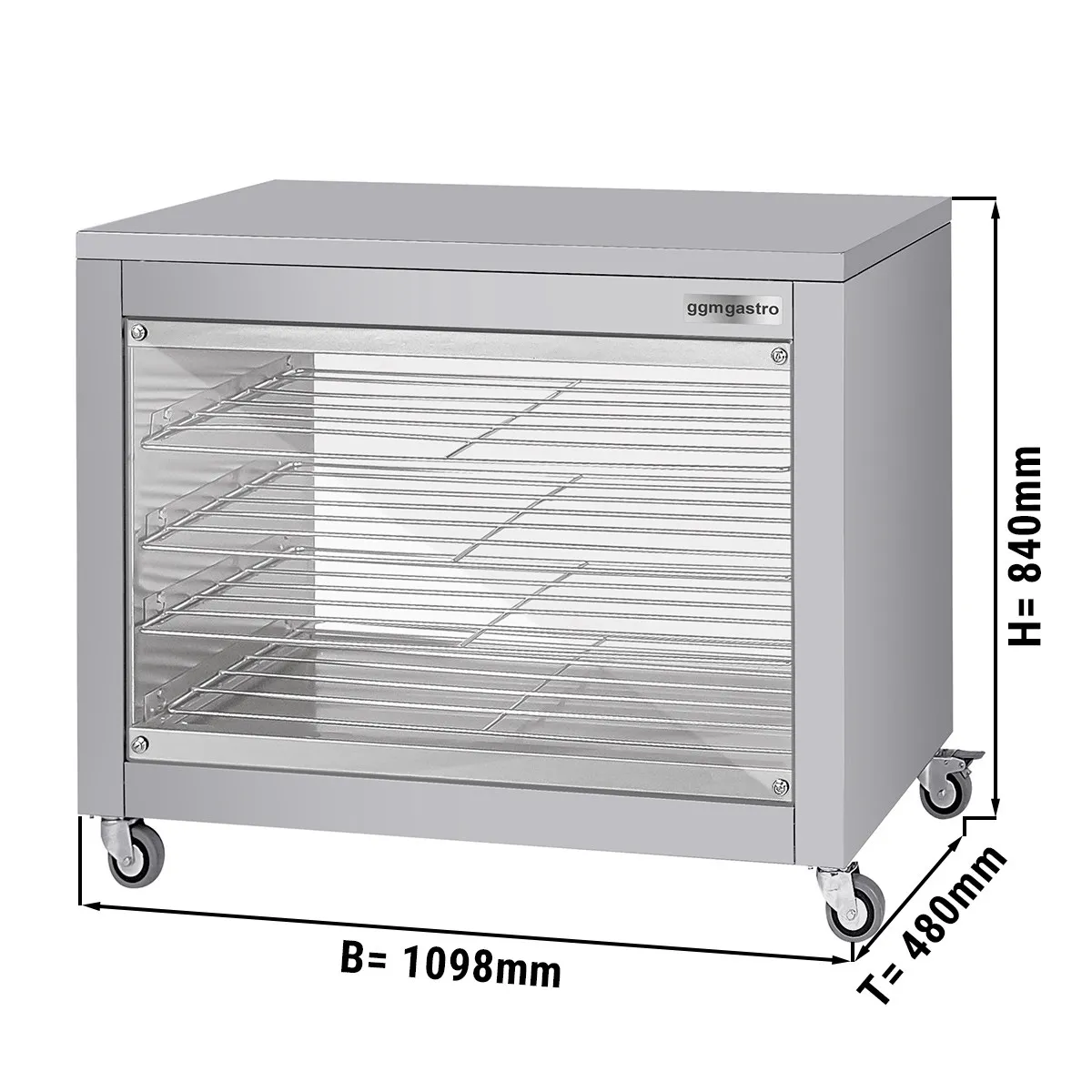 Wärmeschrank mit beidseitigen Glasschiebetür & 4 Ablagen - 1098x480x840 mm