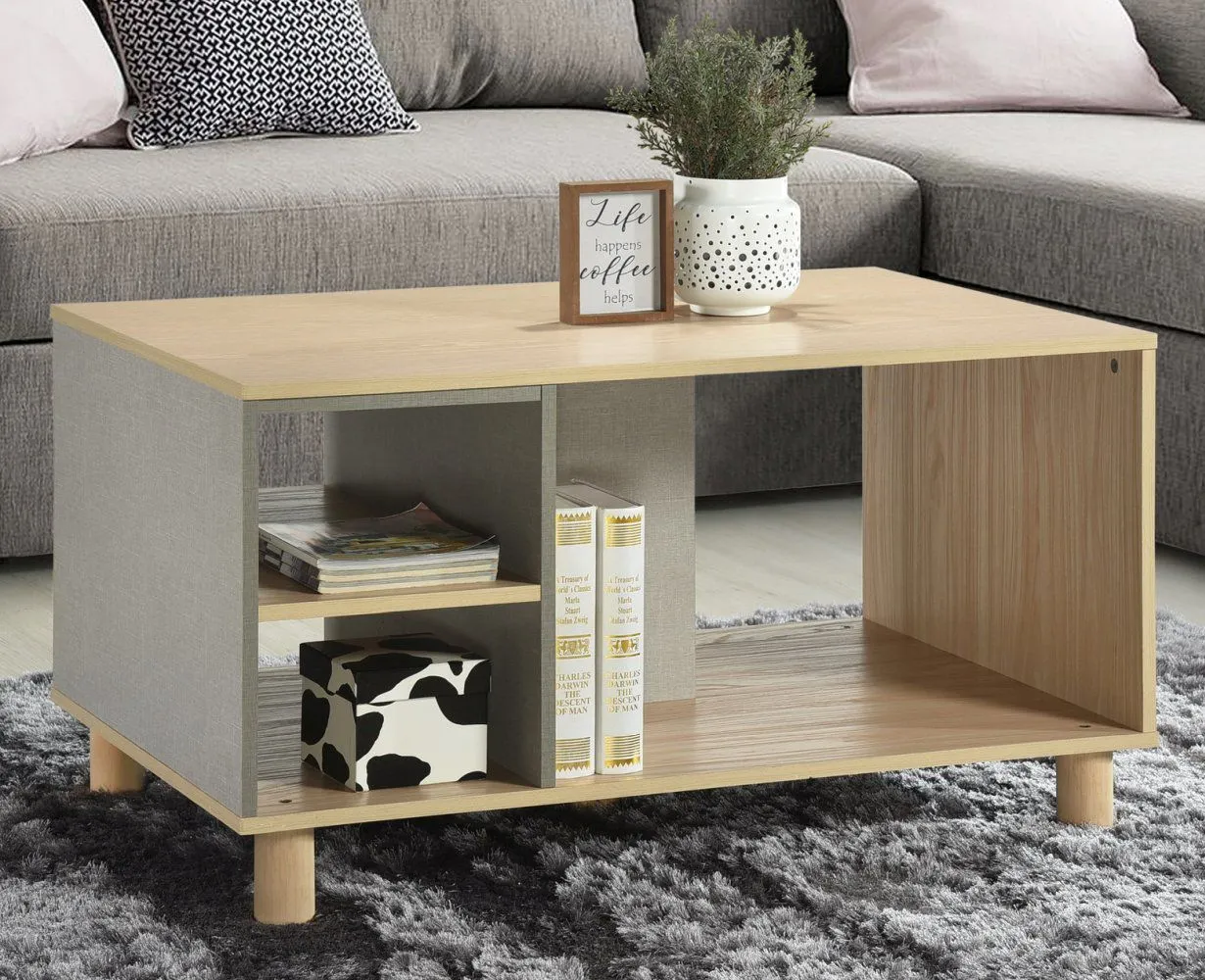 Couchtisch Atlanta,  Farbe: Buche Dekor / Hellgrau - Abmessungen: 100 x 60 x 53 cm (B x T x H)