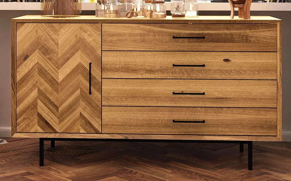 Kommode Kumeu 41 Wildeiche massiv geölt - Abmessungen: 80 x 144 x 45 cm (H x B x T)