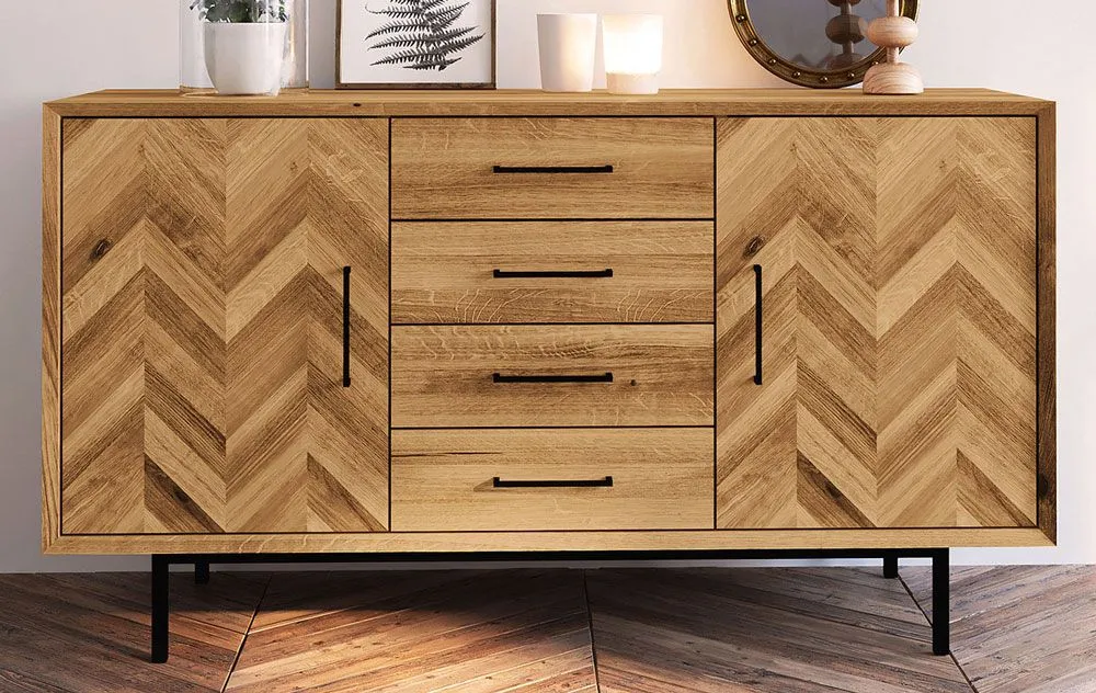 Kommode Kumeu 36 Wildeiche massiv geölt - Abmessungen: 80 x 144 x 45 cm (H x B x T)