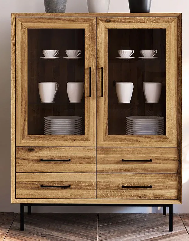 Vitrine Kumeu 54 Wildeiche massiv geölt - Abmessungen: 125 x 97 x 45 cm (H x B x T)