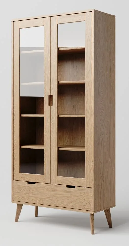 Vitrine Eiche massiv natur Aurornis 10 - Abmessungen: 200 x 96 x 40 cm (H x B x T)