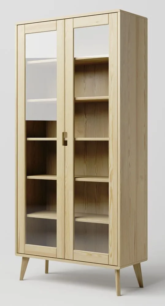 Vitrine Kiefer massiv natur Aurornis 09 - Abmessungen: 200 x 96 x 40 cm (H x B x T)