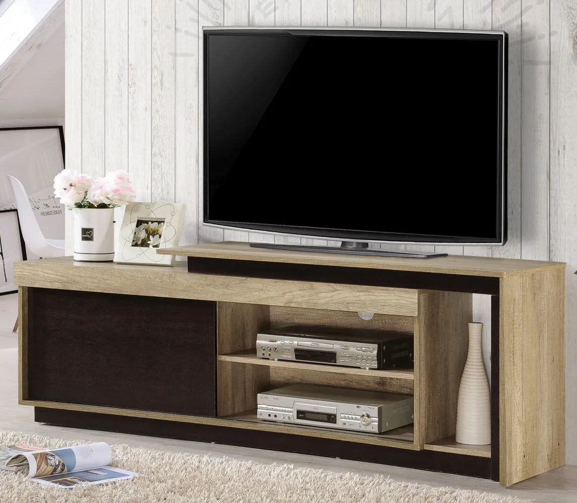 TV-Unterschrank Fontana,  Farbe: Eiche Dekor / Dunkelbraun - Abmessungen: 62 x 180 x 45 cm (H x B x T)